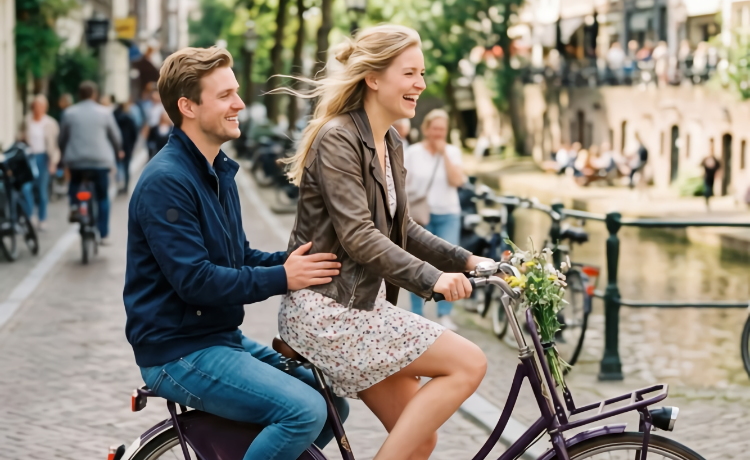 Illustratie-man en vrouw fietsen